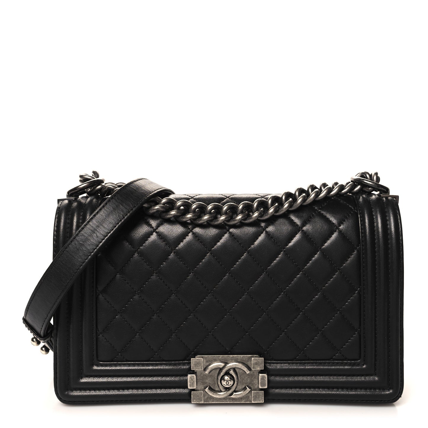 Lambskin Quilted Medium Boy Flap Black