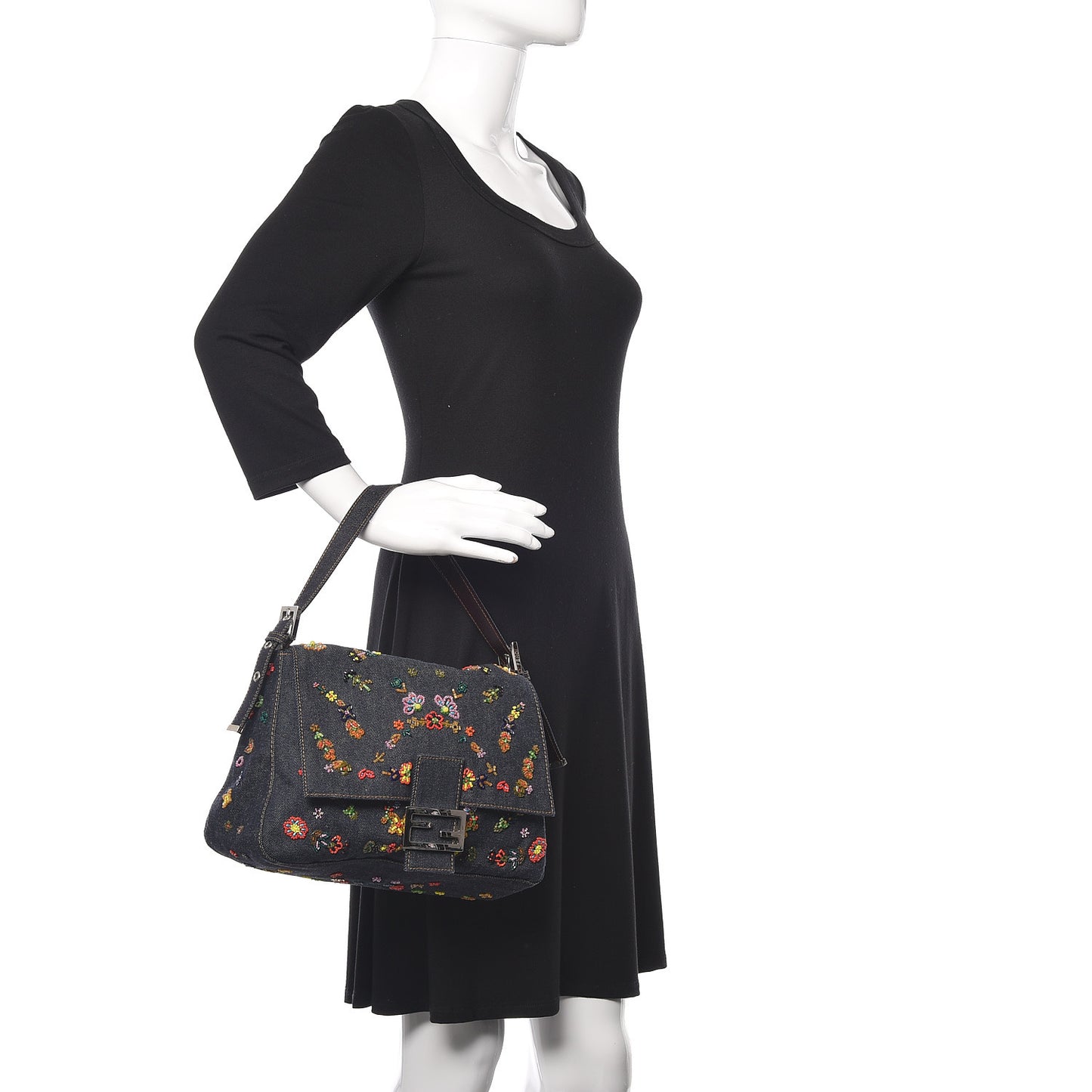 Denim Beaded Mama Baguette Blue