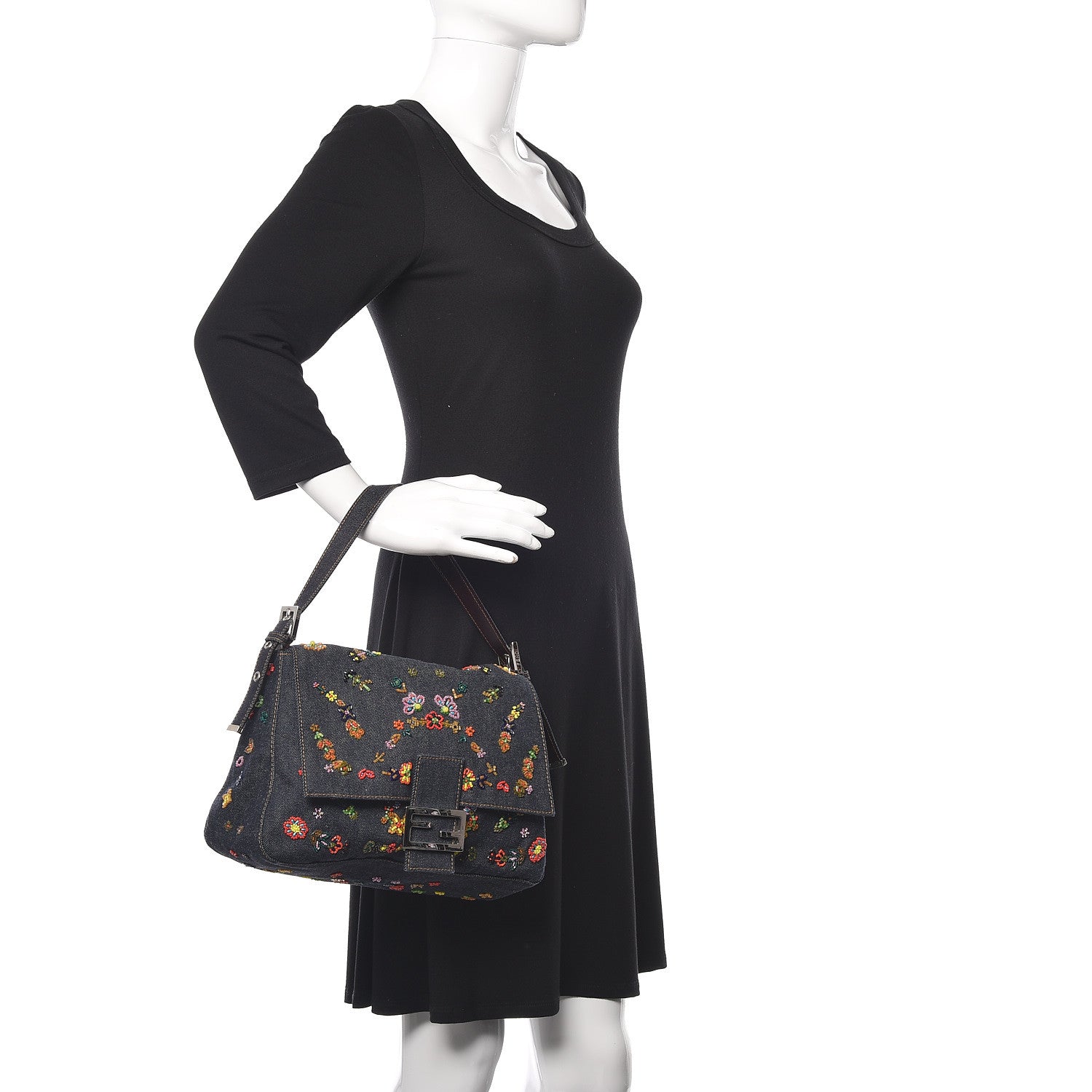 Fendi Denim Beaded Mama Baguette Blue 2 of 9
