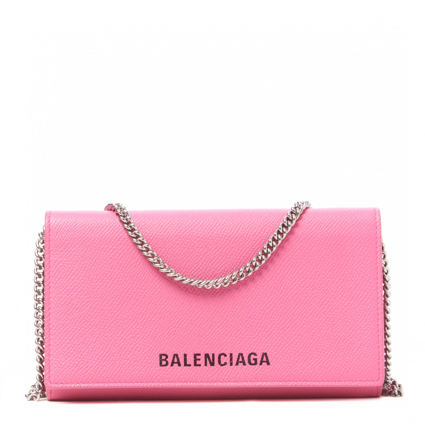 Signature Grained Calfskin Logo Ville Wallet on Chain Bubble Gum Black