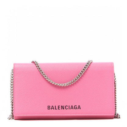 Balenciaga Signature Grained Calfskin Logo Ville Wallet on Chain Bubble Gum Black 1 of 9