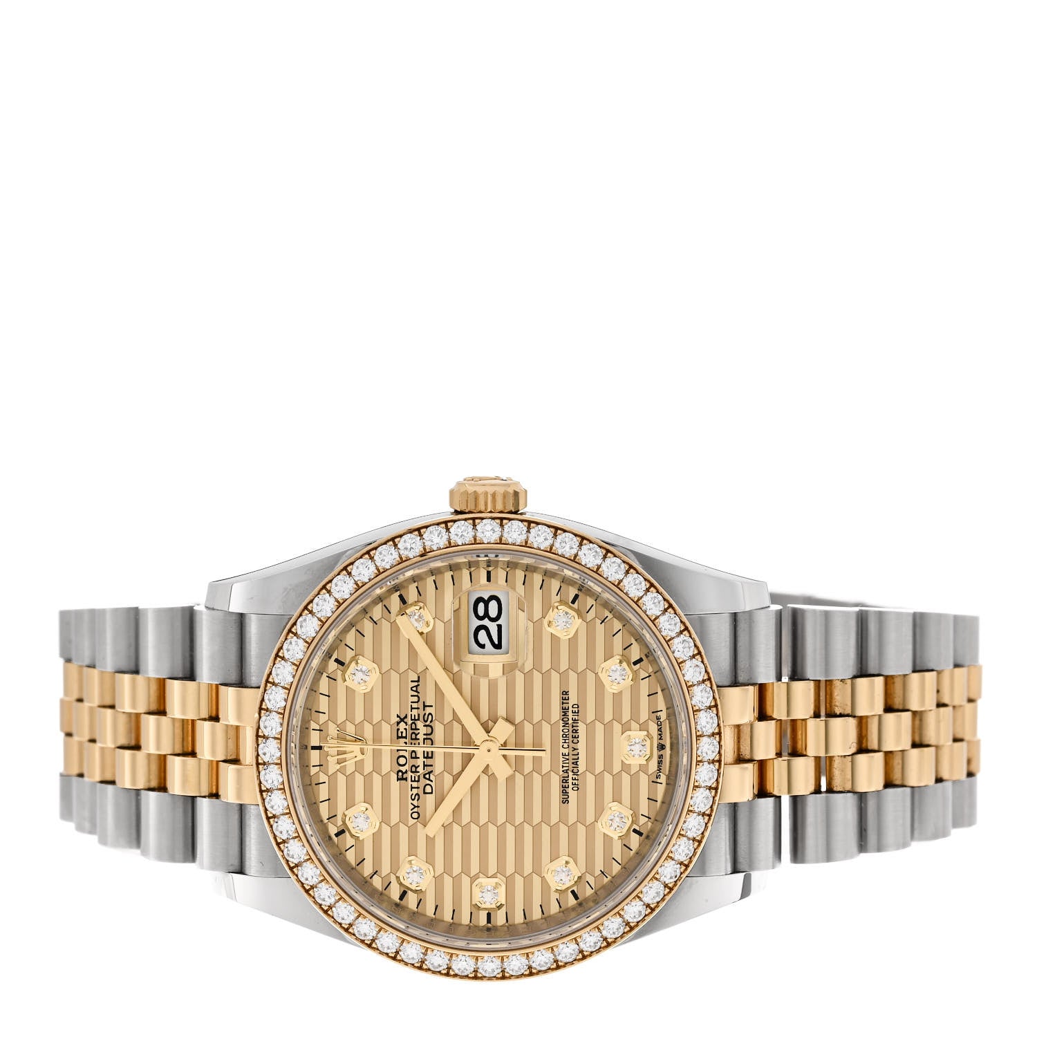 Rolex Stainless Steel 18K Yellow Gold Diamond Bezel 36mm Oyster Perpetual Datejust Watch Champagne Fluted 126283RBR 2 of 5