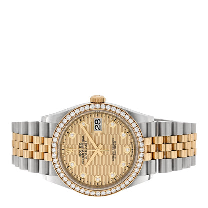 Rolex Stainless Steel 18K Yellow Gold Diamond Bezel 36mm Oyster Perpetual Datejust Watch Champagne Fluted 126283RBR 2 of 5