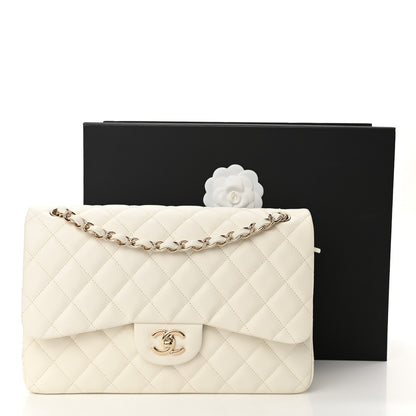Chanel Caviar Quilted Jumbo Double Flap White 10 of 10