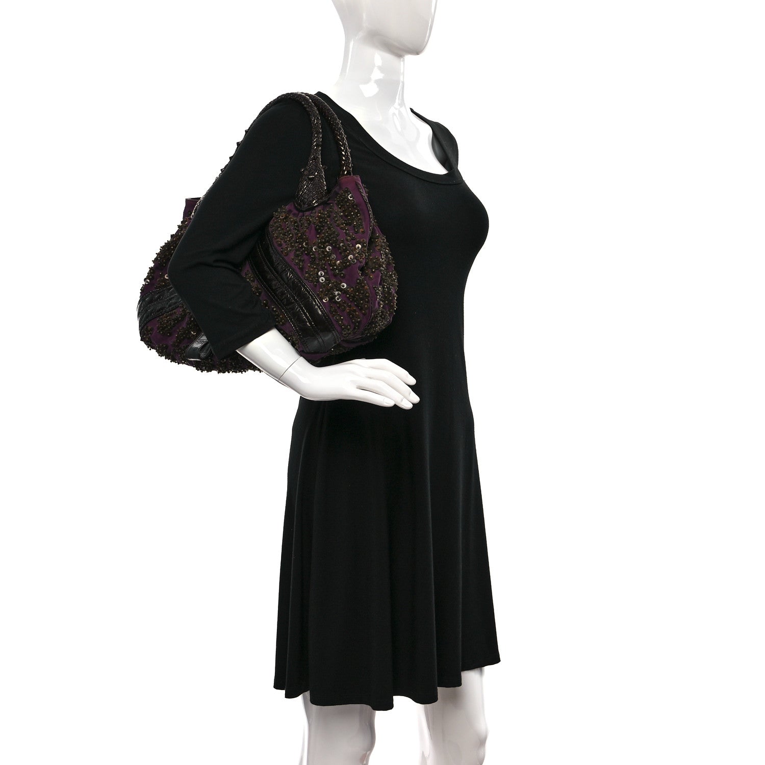 Fendi Patent Crispe Satin Sequins Zucca Studded Spy Purple Brown 2 of 9