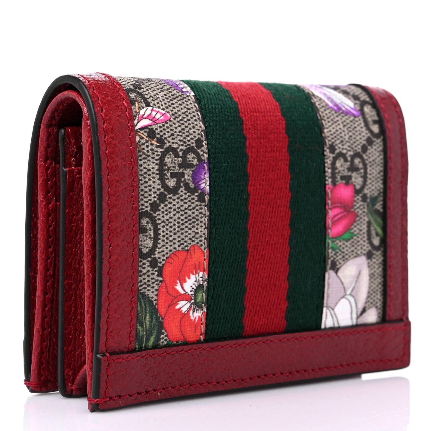 GG Supreme Monogram Flora Web Ophidia Card Case Red