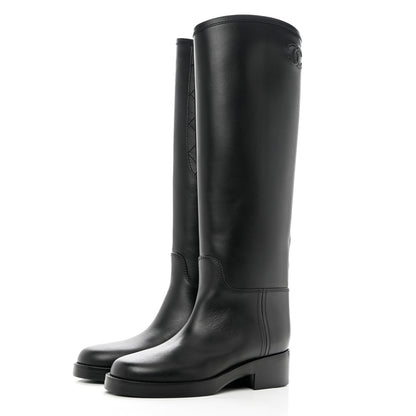 Chanel Calfskin CC High Boots 35 Black 3 of 9