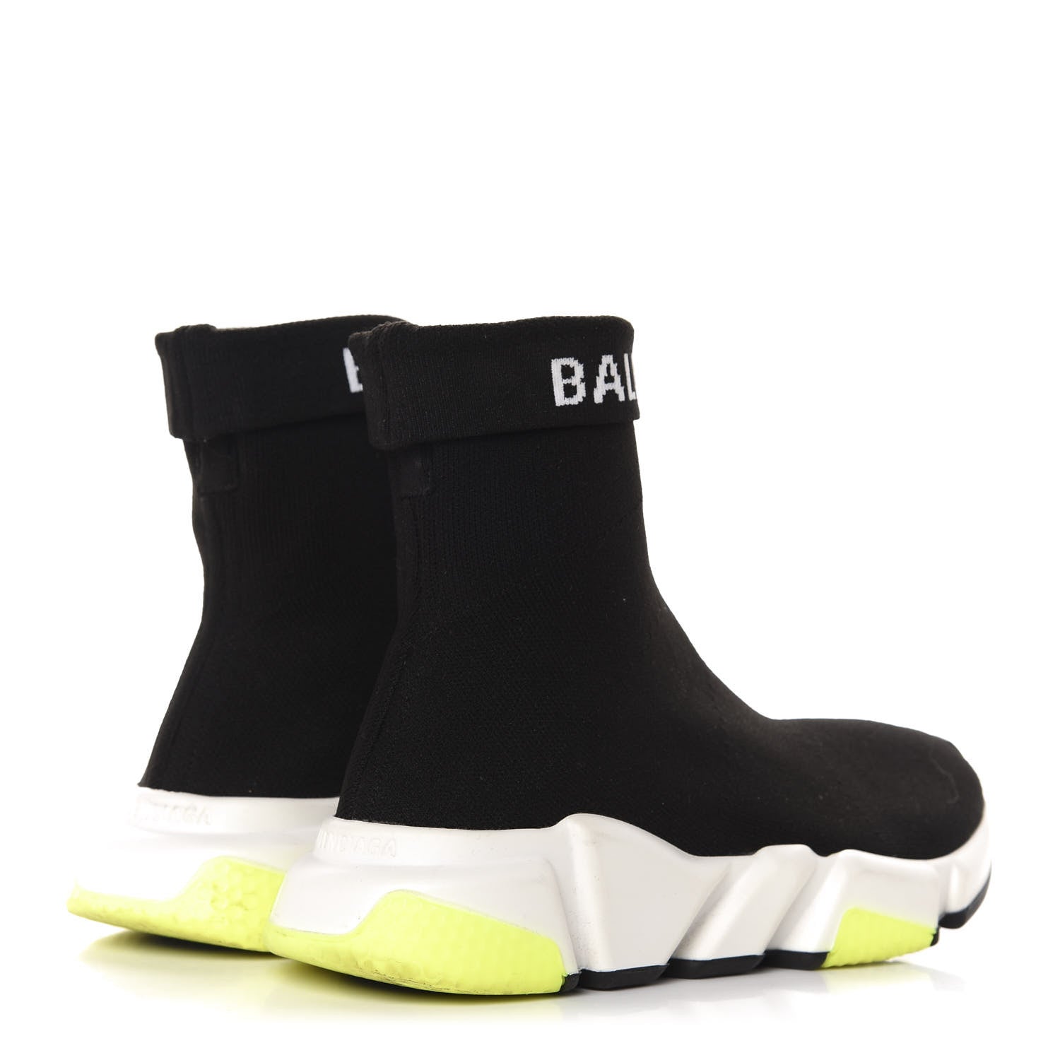 Balenciaga Neoprene Knit Womens Speed Cuffed Sneakers 35 Black White Yellow Fluo 4 of 9