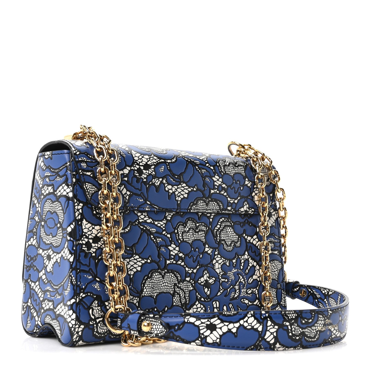 Louis Vuitton Calfskin Lace Flower Inlay Twist Shoulder Bag MM Navy Black 4 of 10