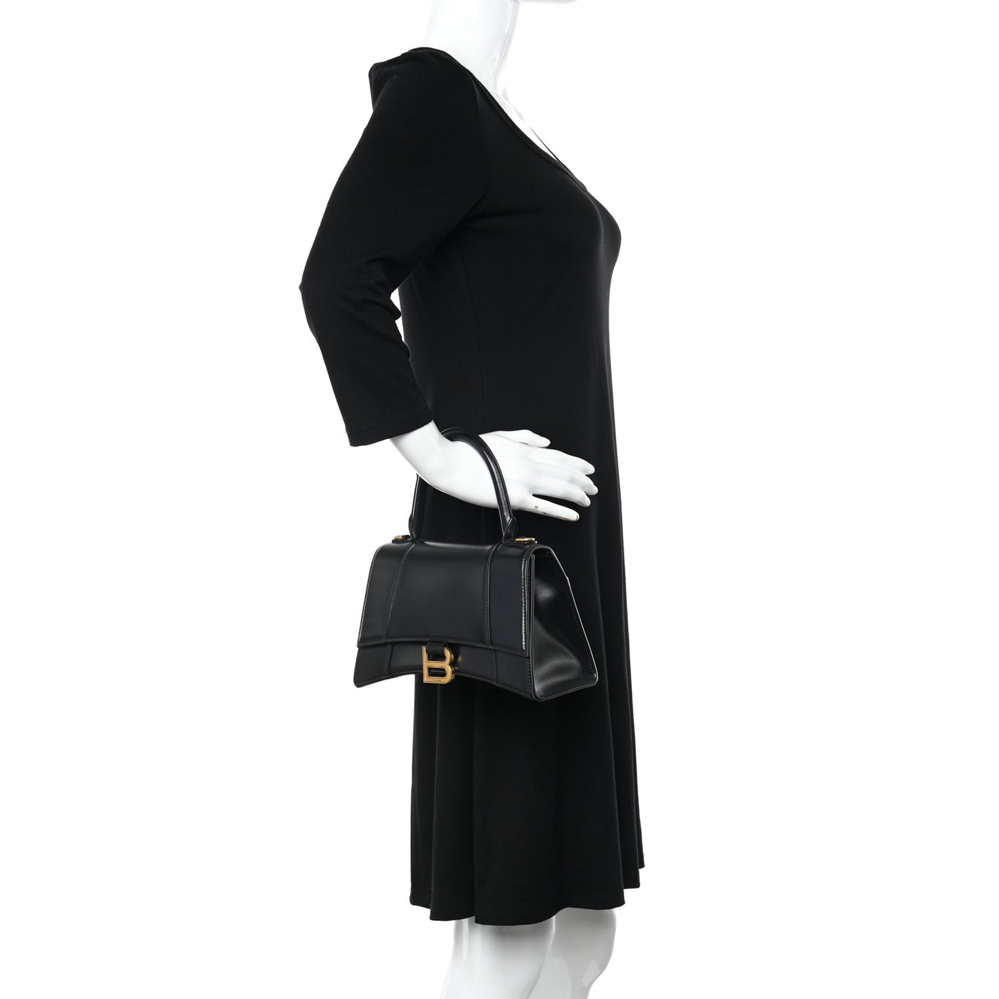 Shiny Box Calfskin Small Hourglass Top Handle Bag Black