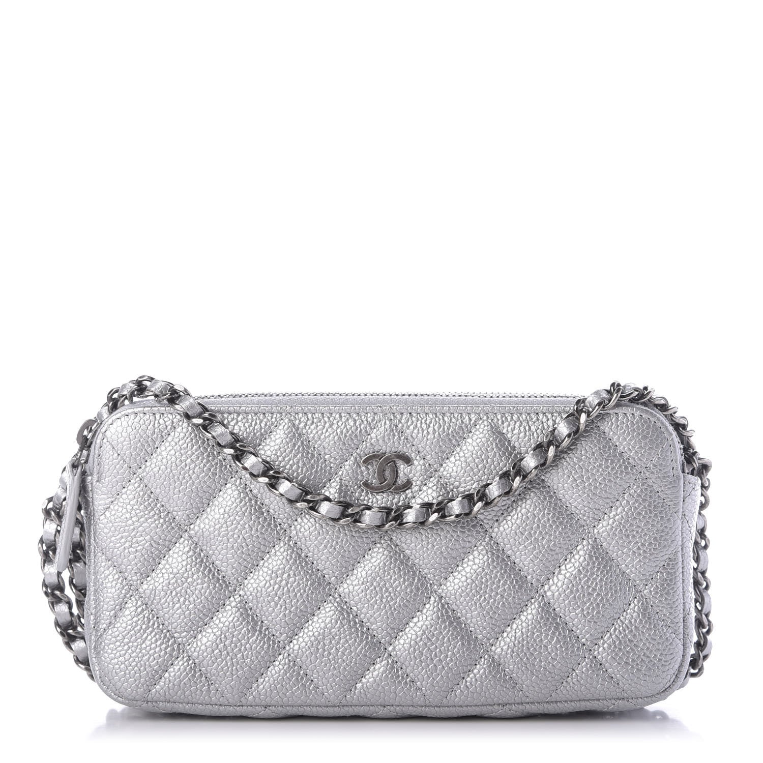 Chanel Metallic Caviar Quilted Small Clutch With Chain Silver 1 of 11