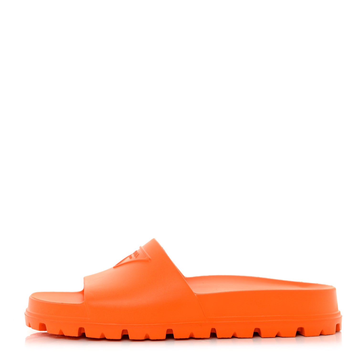 Prada EVA Rubber Triangle Logo Embossed Womens Lug Sole 20mm Slide Sandals 38 Papaya 1 of 8