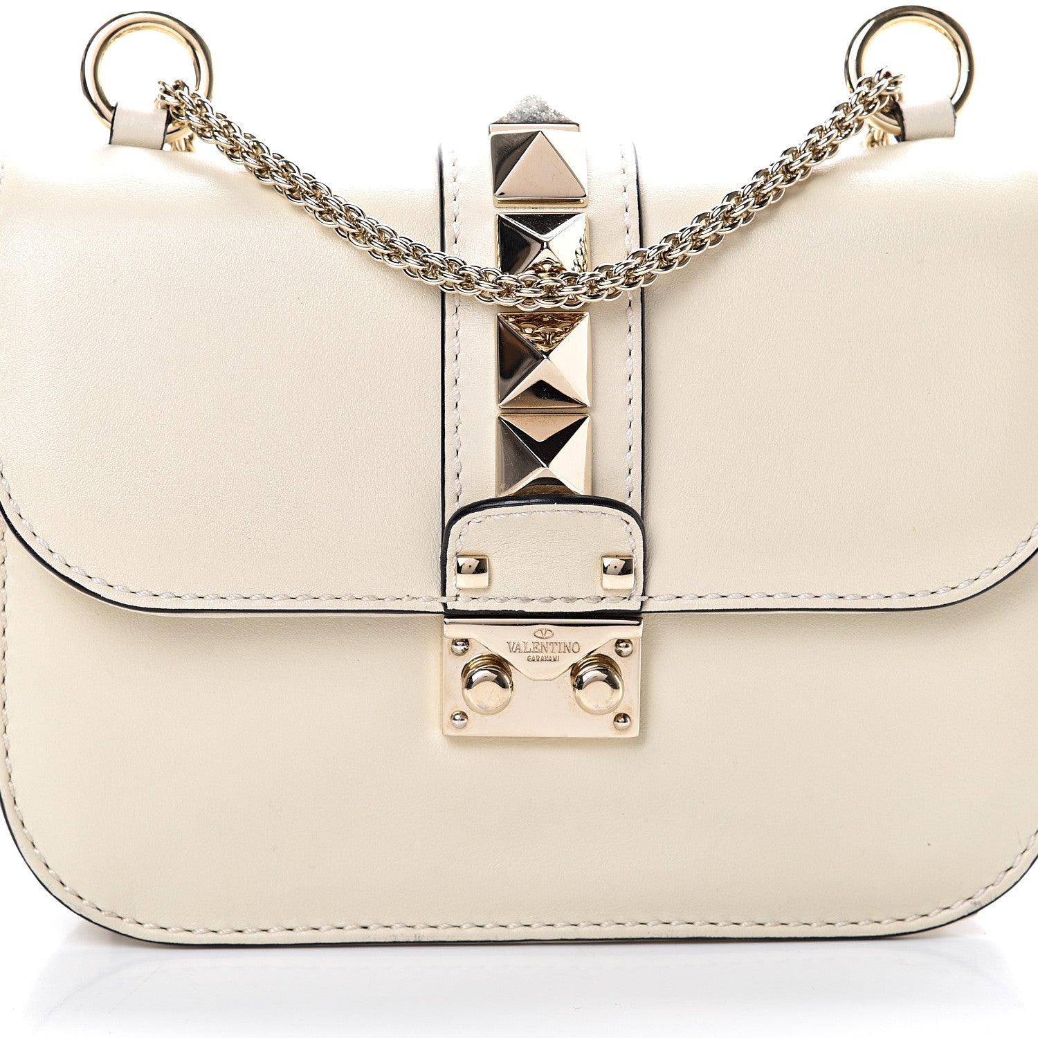 Valentino Garavani Vitello Small Glam Lock Rockstud Flap Ivory 7 of 14