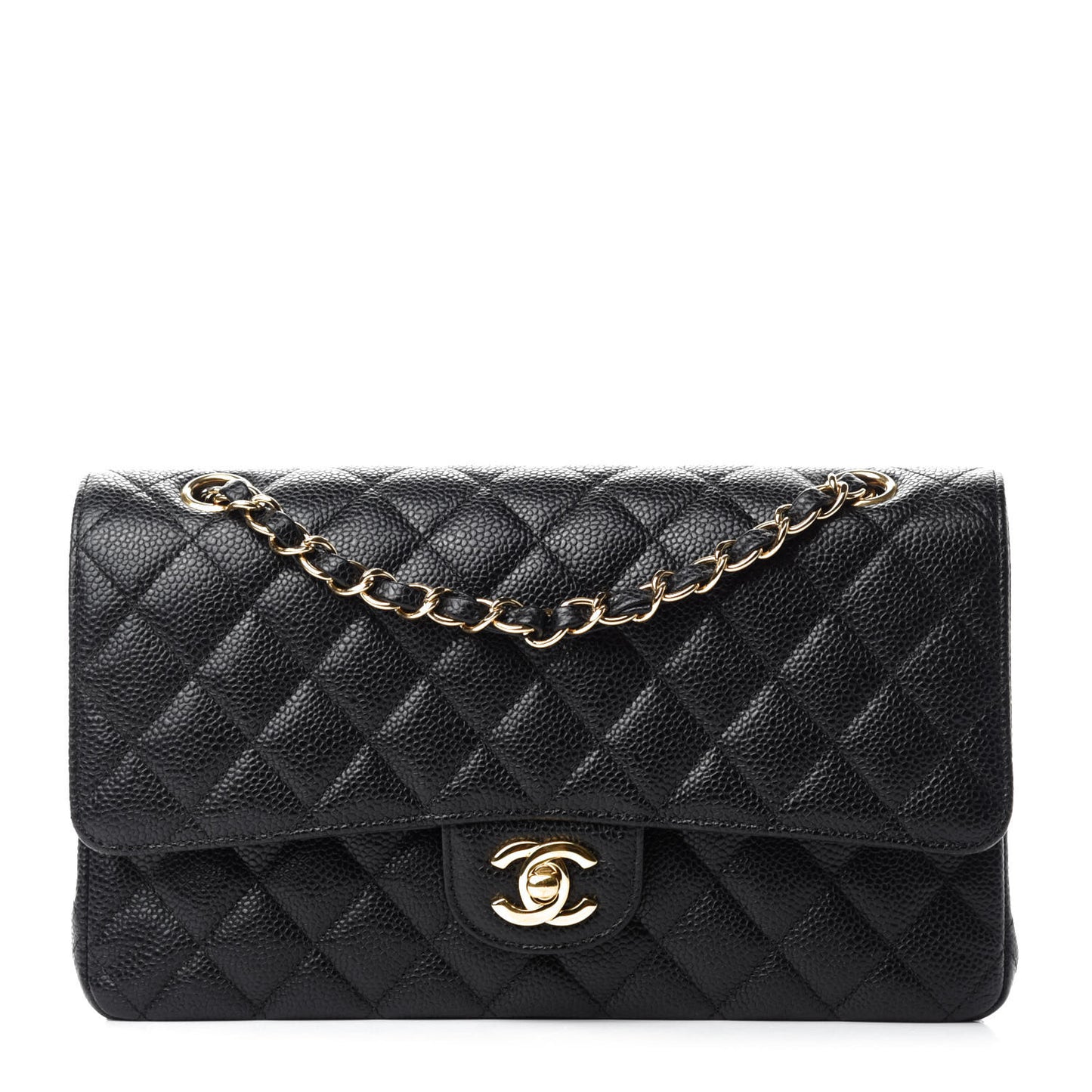 Caviar Quilted Medium Double Flap Black