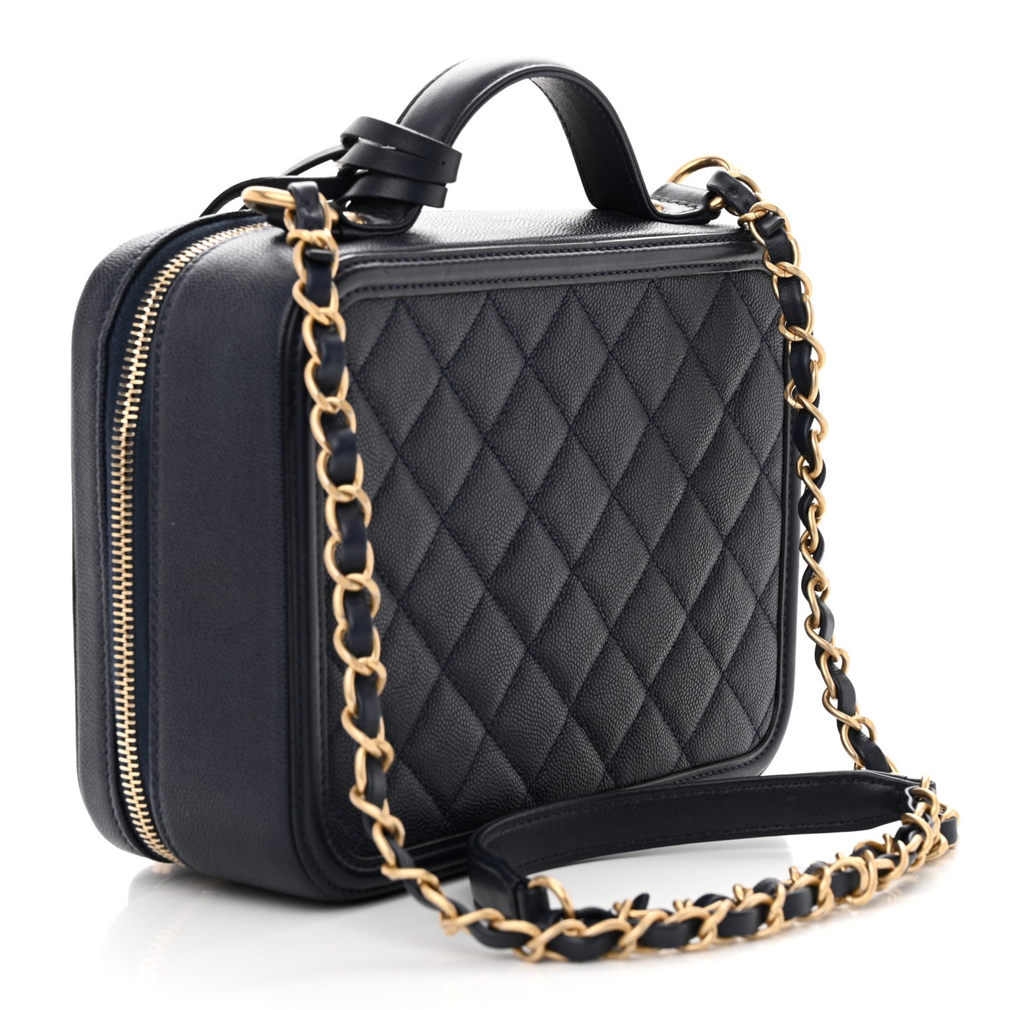Caviar Quilted Medium CC Filigree Vanity Case Navy