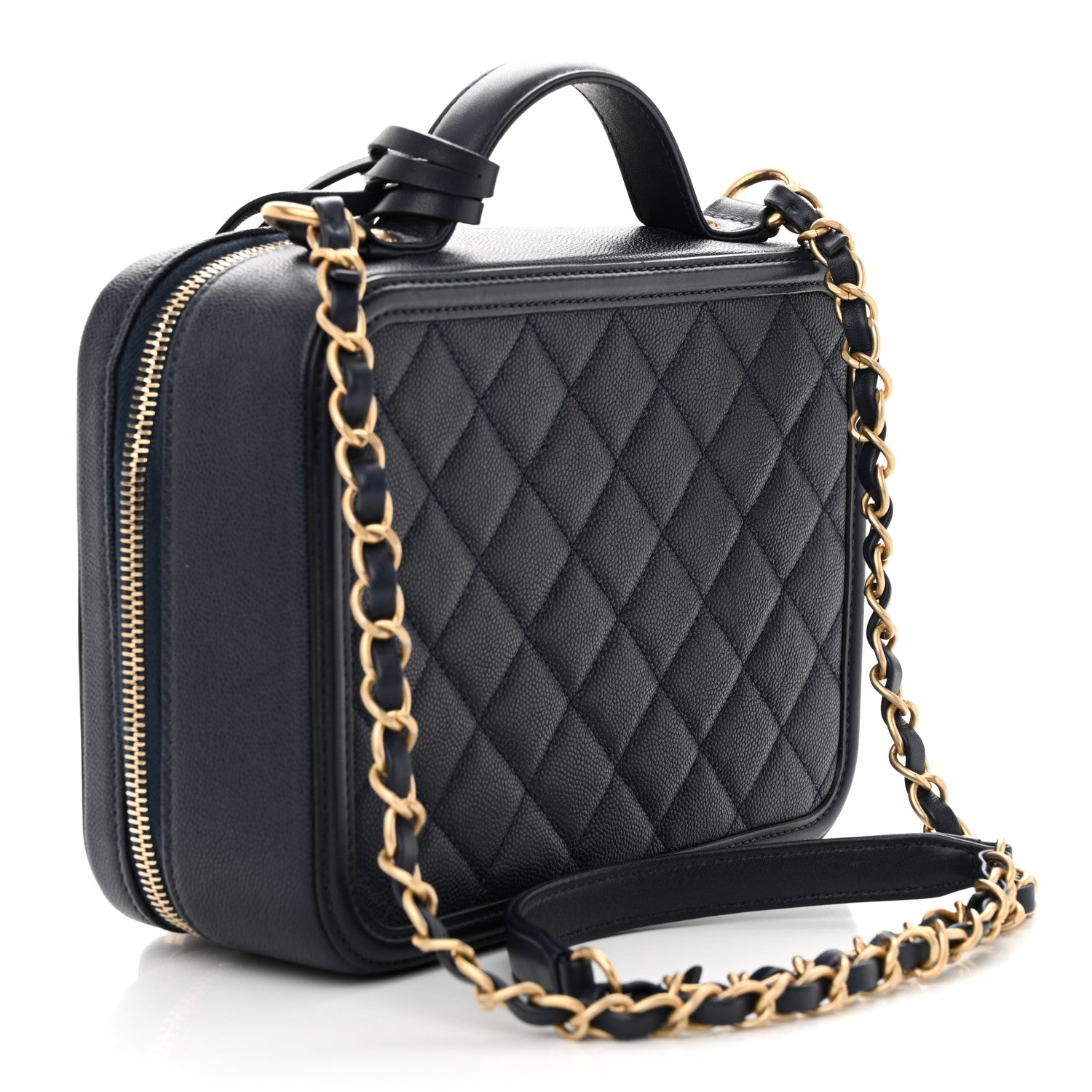 Chanel Caviar Quilted Medium CC Filigree Vanity Case Navy 3 of 11