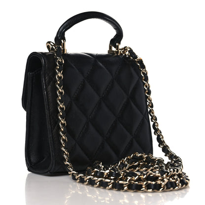 Chanel Lambskin Quilted Top Handle Flap Clutch With Chain Black 2 of 9