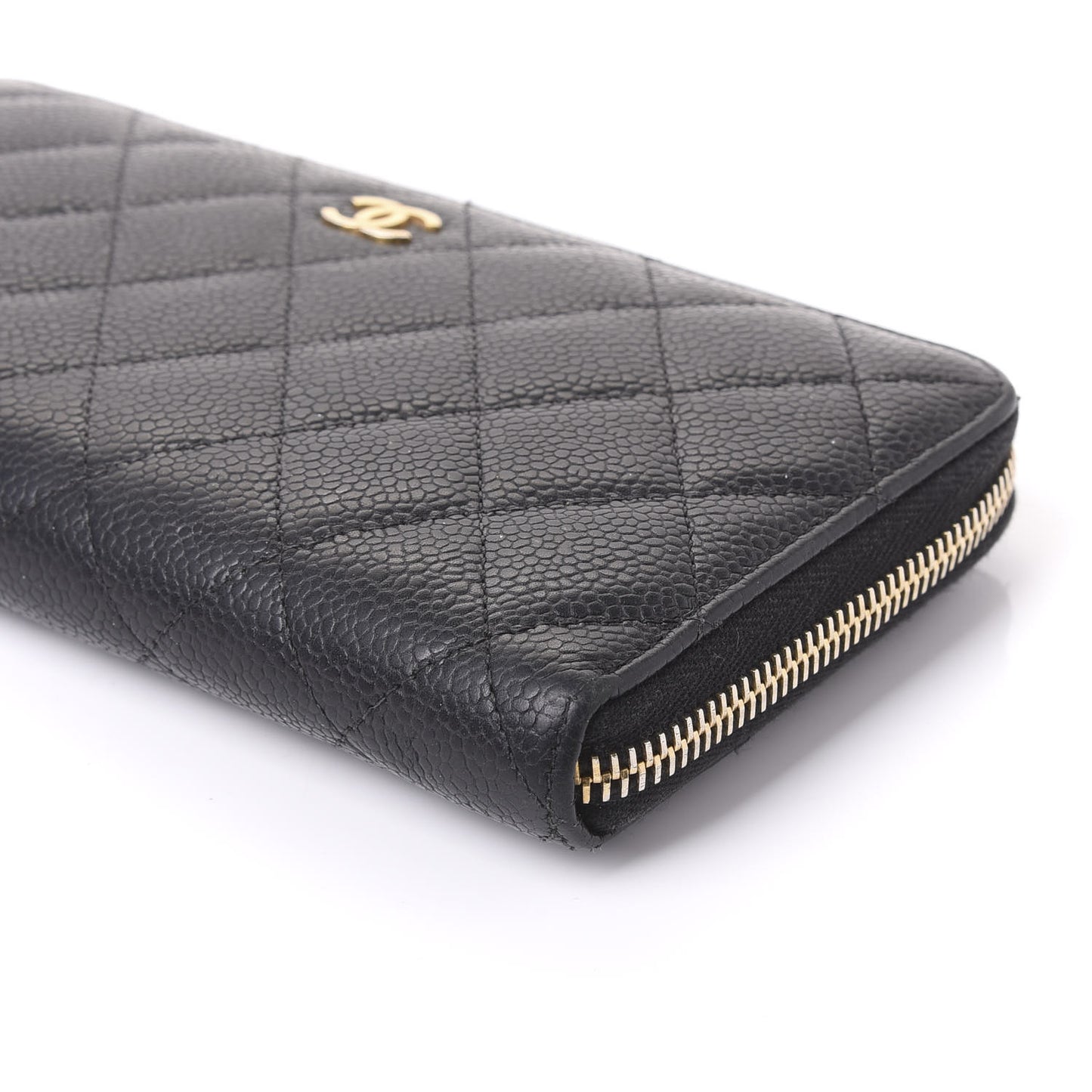 Caviar Quilted Large Gusset Zip Around Wallet Black