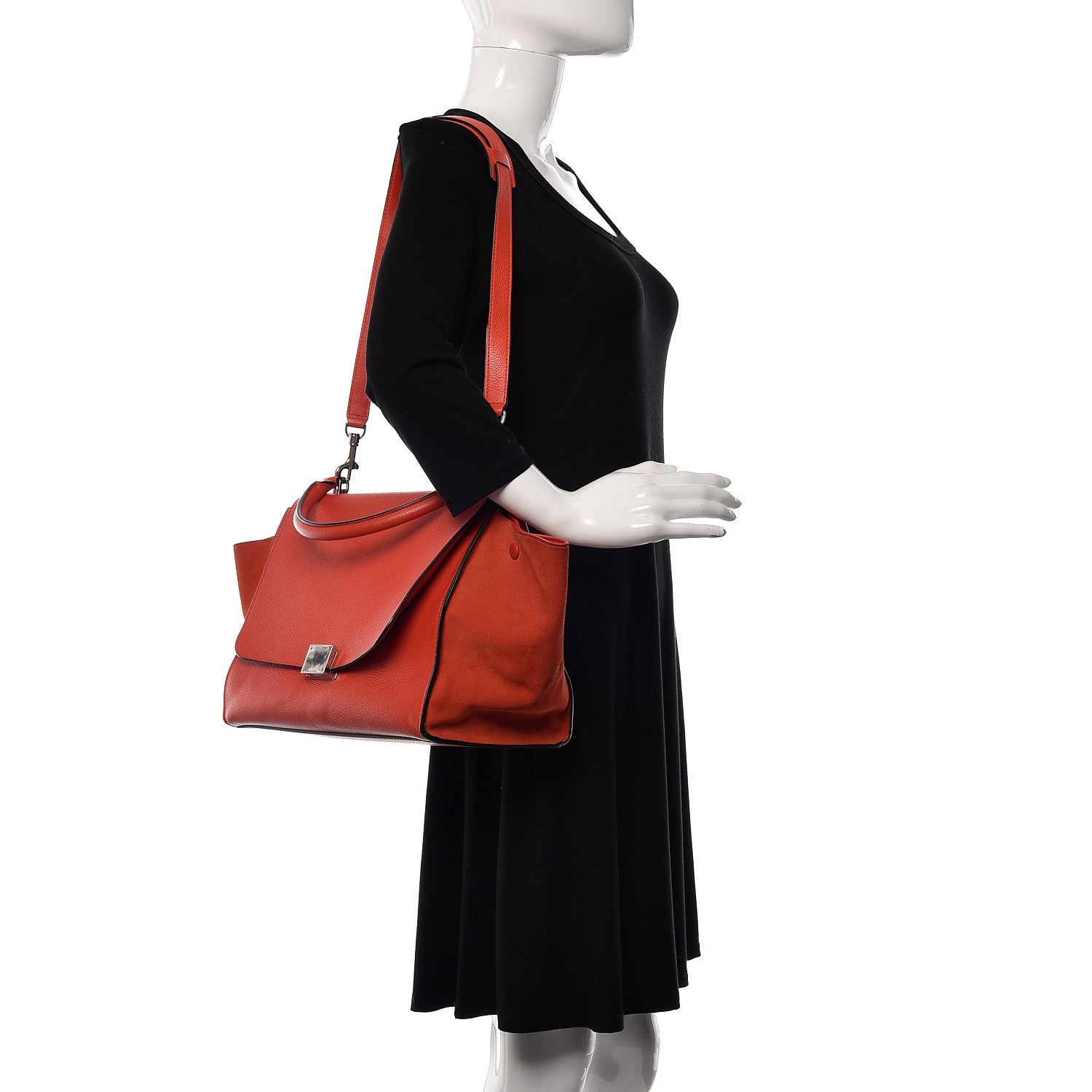 Celine Drummed Calfskin Suede Medium Trapeze Vermillion 3 of 12