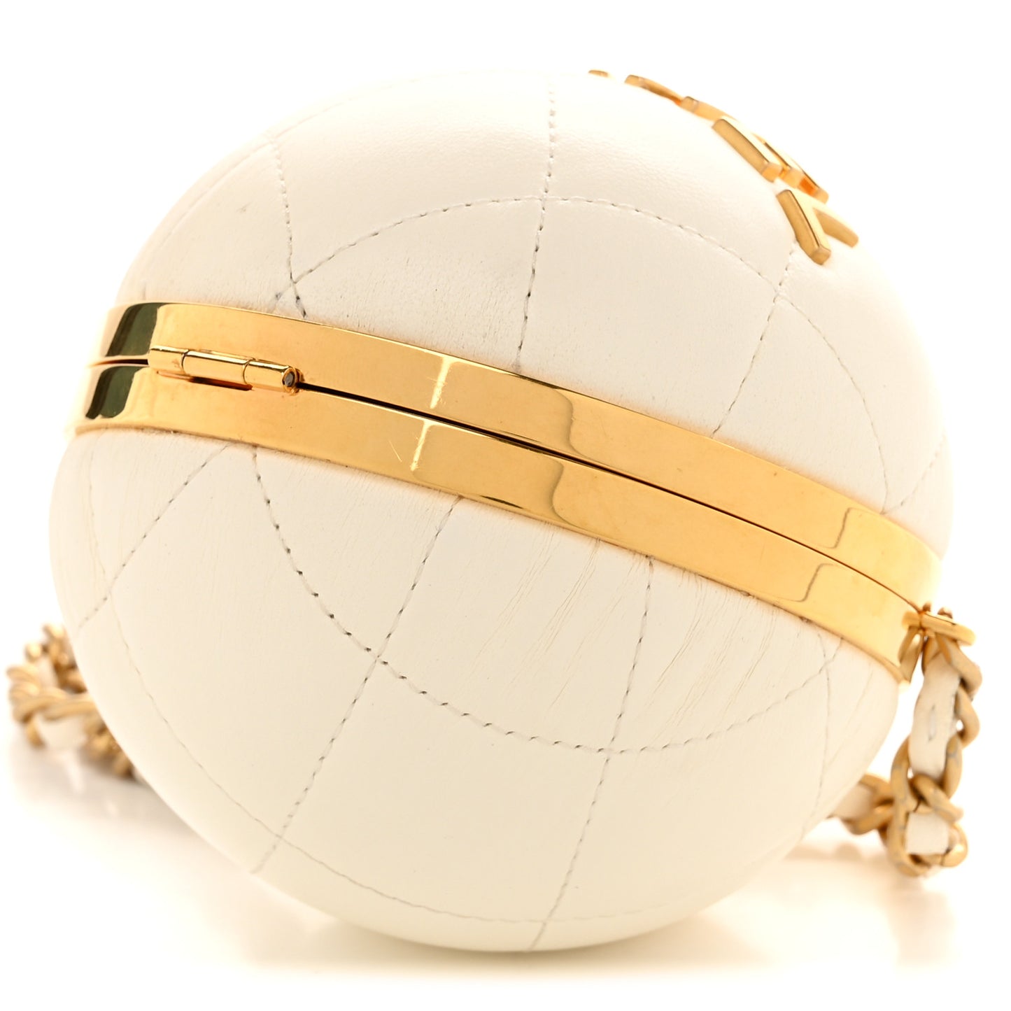 Lambskin CC Sphere Minaudiere Chain Clutch White