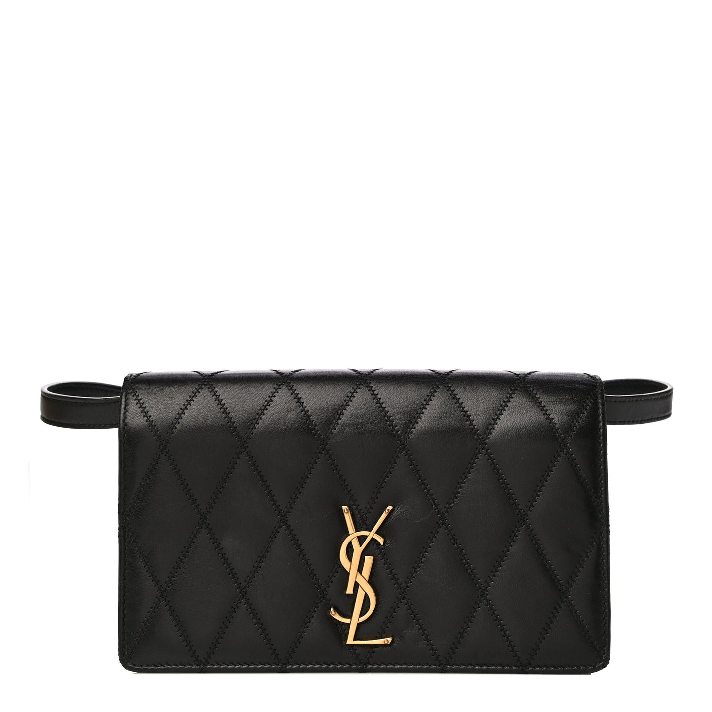 Lambskin Diamond Quilted Monogram Angie Chain Bag Black