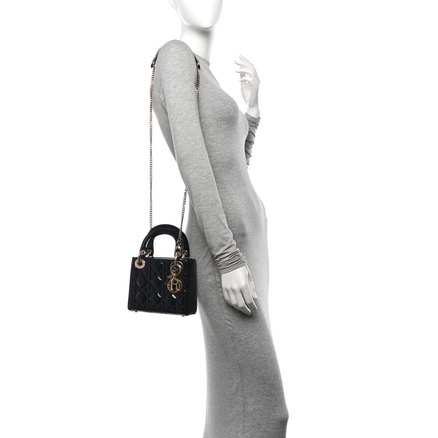Patent Cannage Mini Lady Dior Black