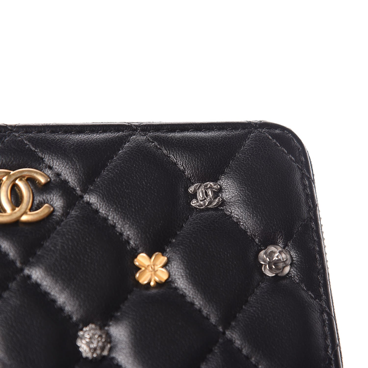 Chanel Lambskin Quilted Small Lucky Charms Zip Around Wallet Black 9 of 12