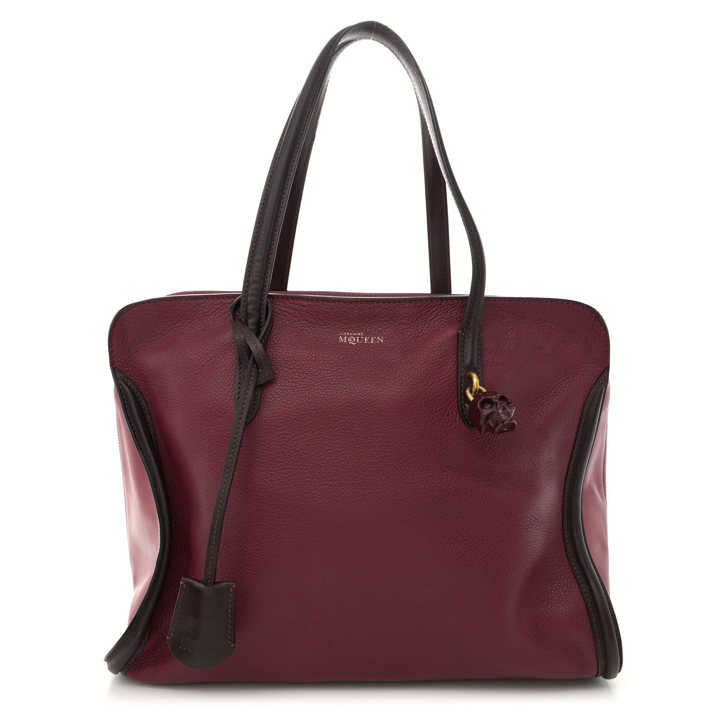 Pebbled Calfskin Small Skull Padlock Zip Around Tote Dark Pink