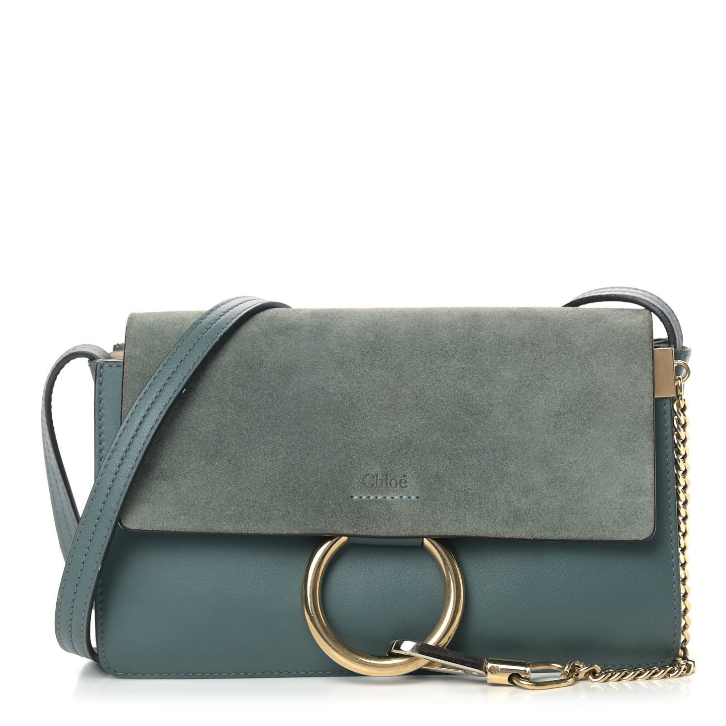 Suede Calfskin Small Faye Shoulder Bag Cloudy Blue