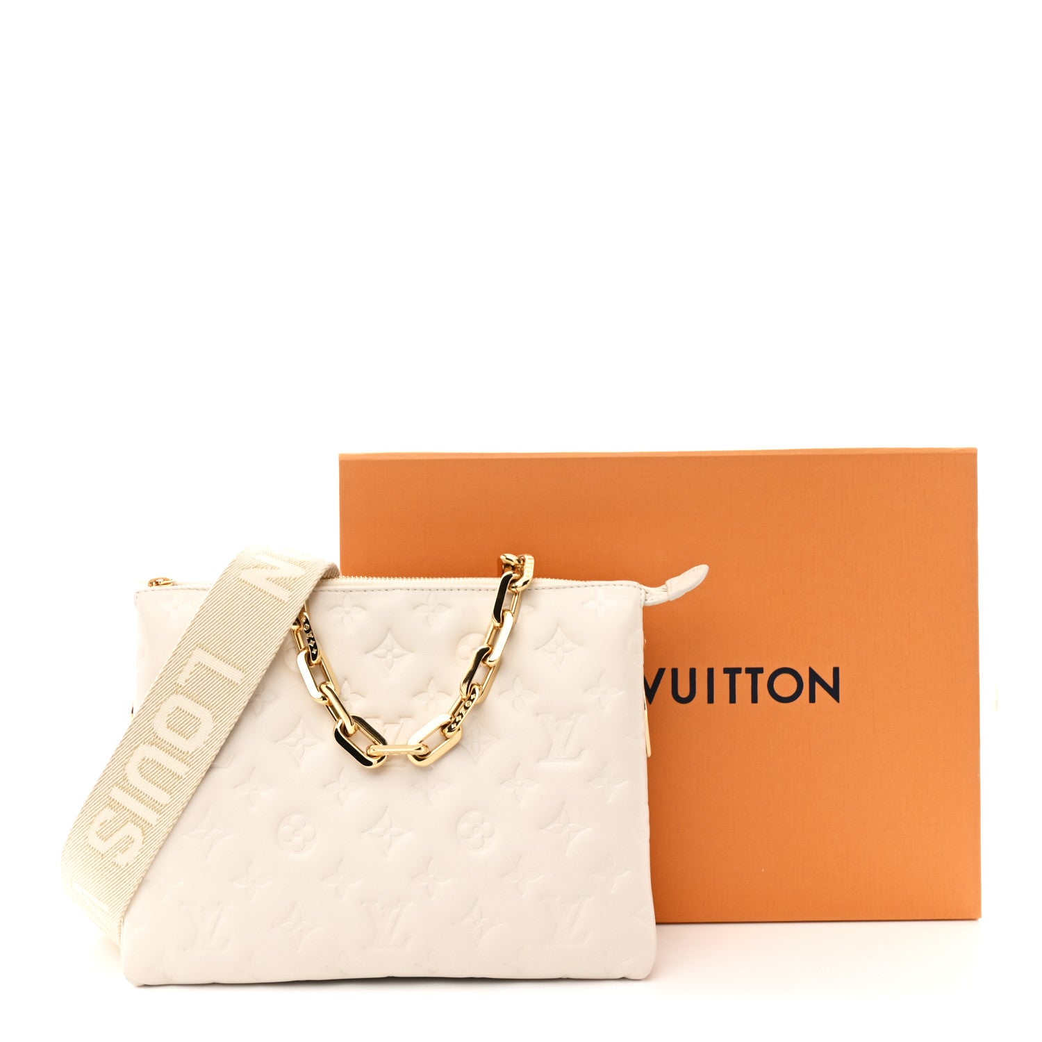 Louis Vuitton Lambskin Embossed Monogram Coussin PM Beige Cream