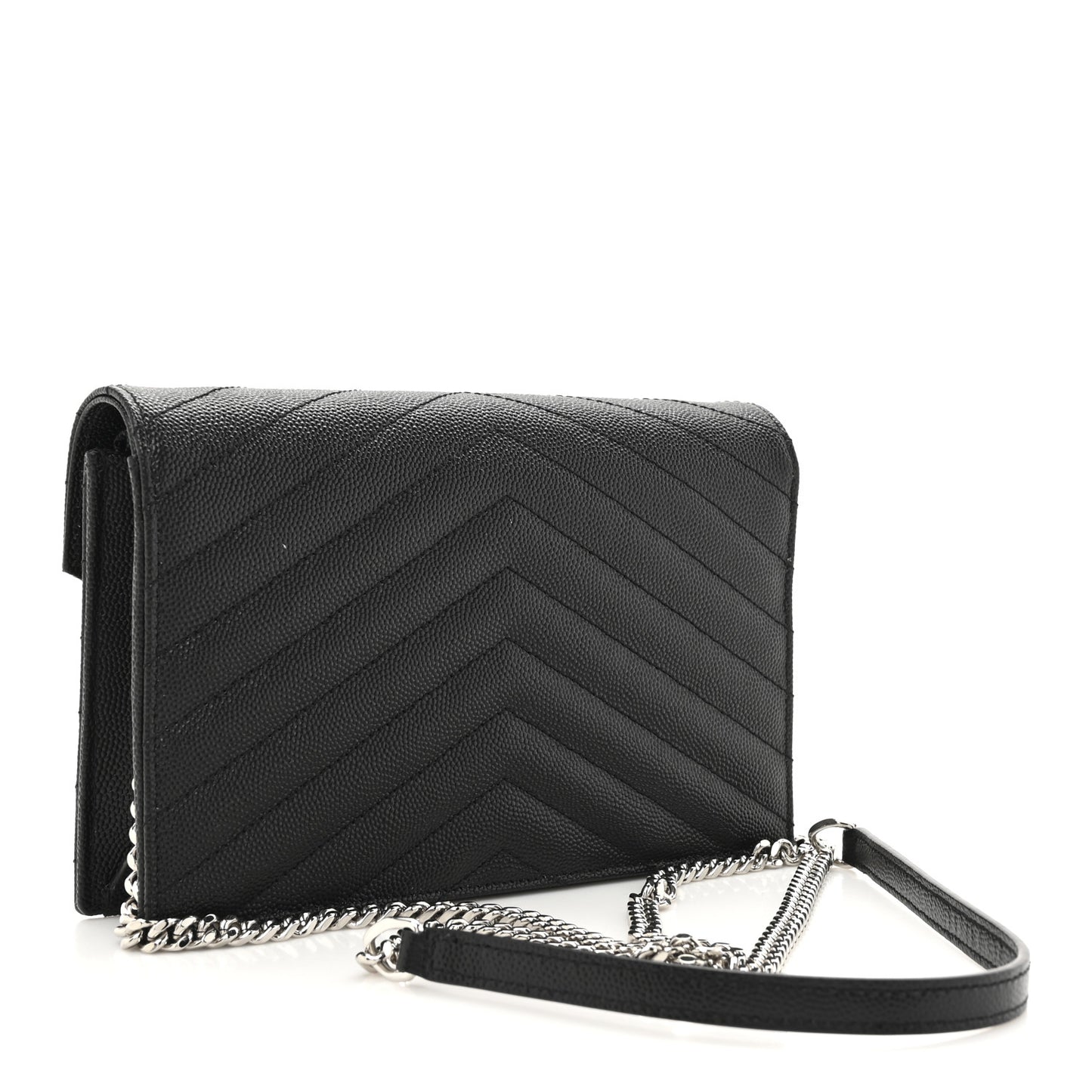 Grain De Poudre Matelasse Chevron Monogram Envelope Chain Wallet Black