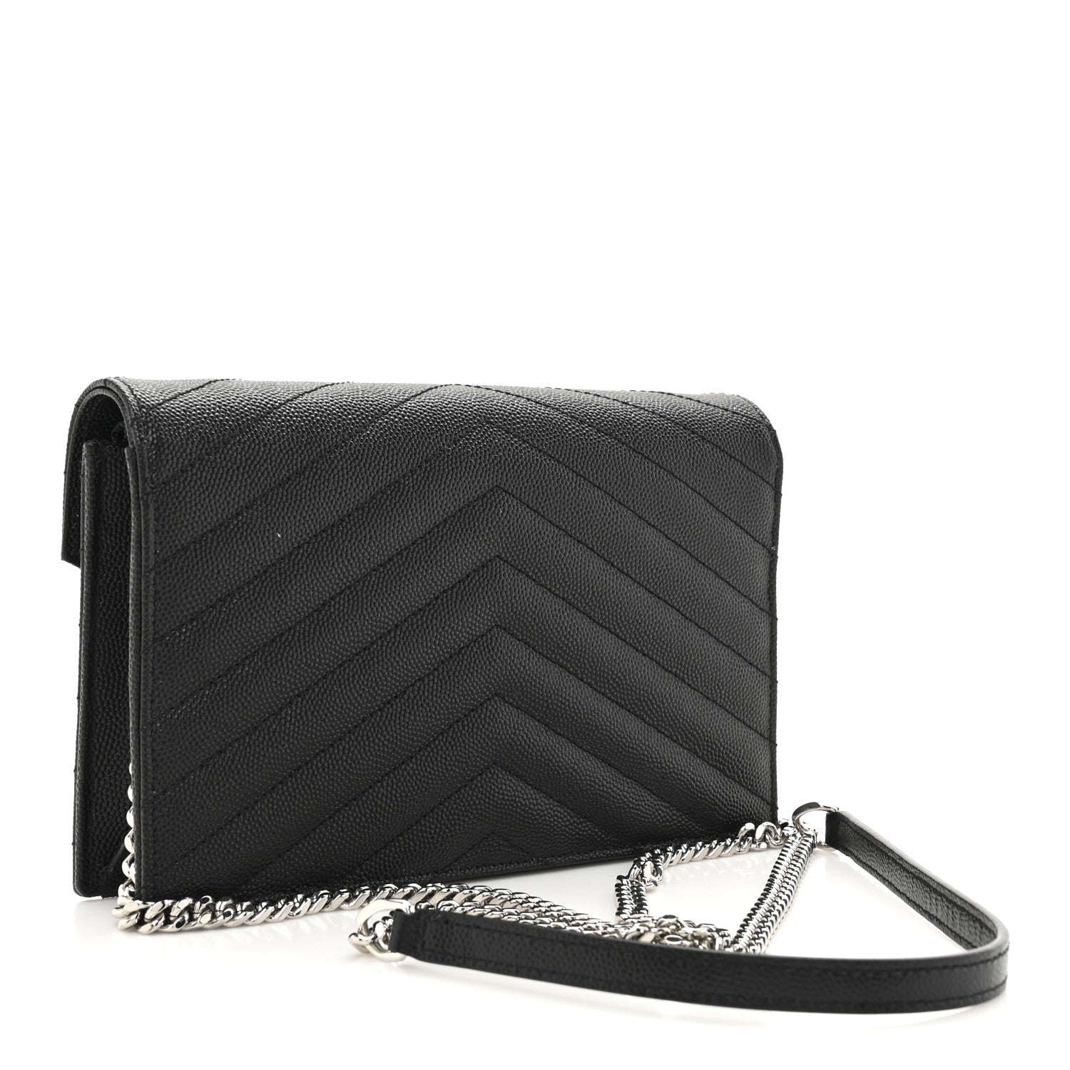 Saint Laurent Grain De Poudre Matelasse Chevron Monogram Envelope Chain Wallet Black 3 of 9