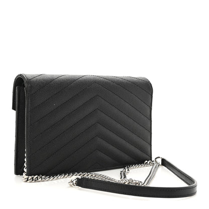 Saint Laurent Grain De Poudre Matelasse Chevron Monogram Envelope Chain Wallet Black 3 of 9