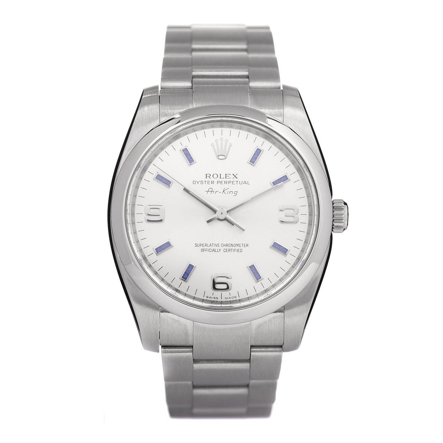Stainless Steel 34mm Oyster Perpetual Air-King Watch Blue Index 114200