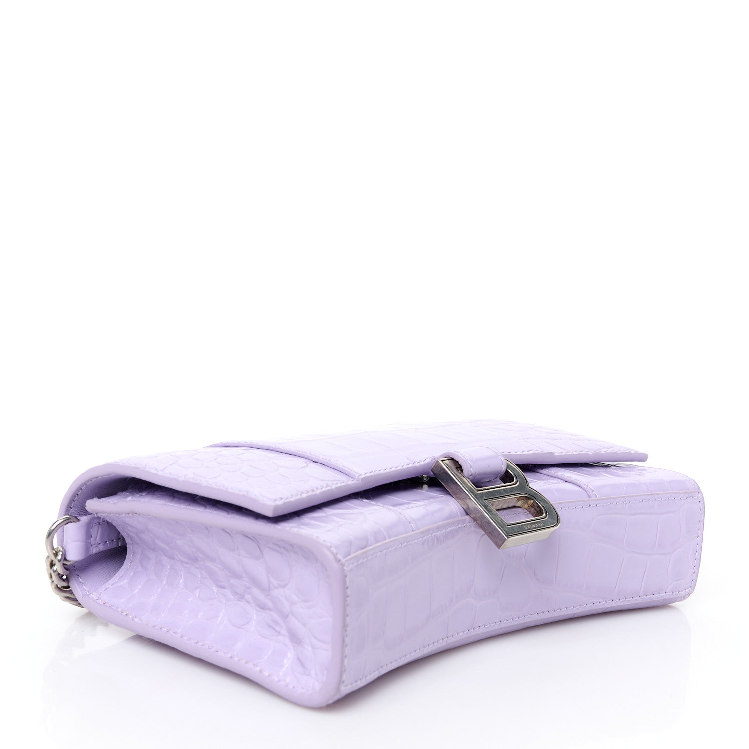 Balenciaga Shiny Calfskin Crocodile Embossed Hourglass Chain Bag Lilac 4 of 11