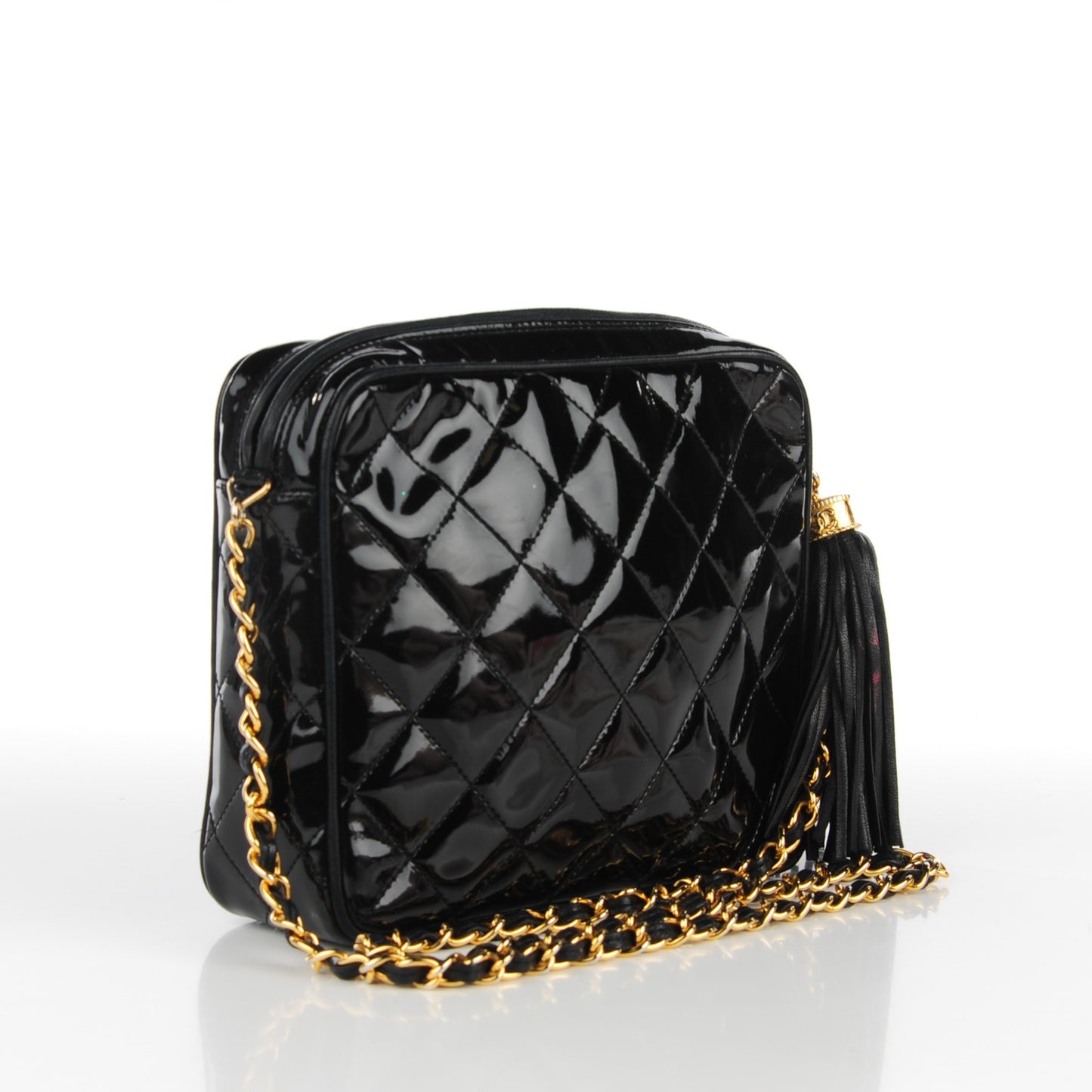 Patent Quilted Tassel Camera Case Black