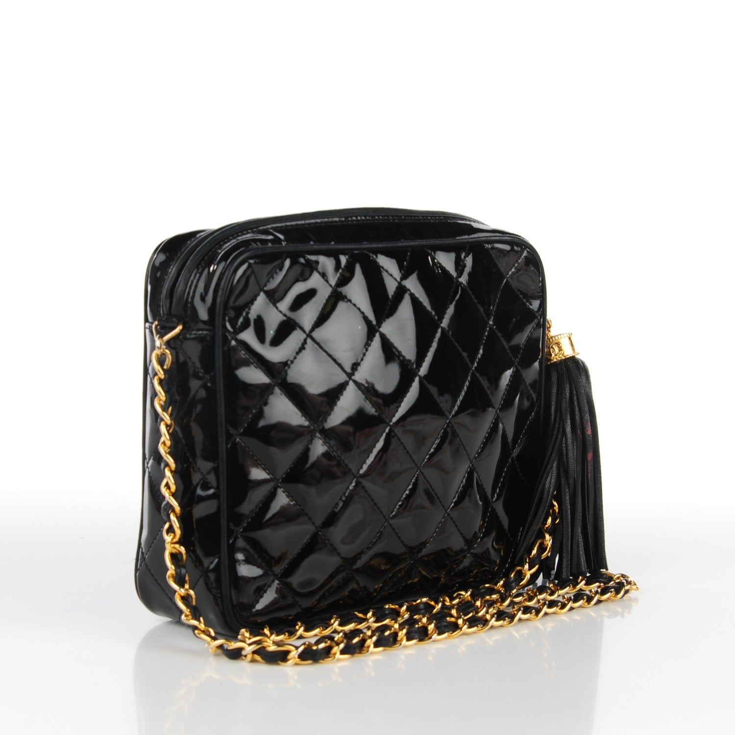 Chanel Patent Quilted Tassel Camera Case Black 3 of 11