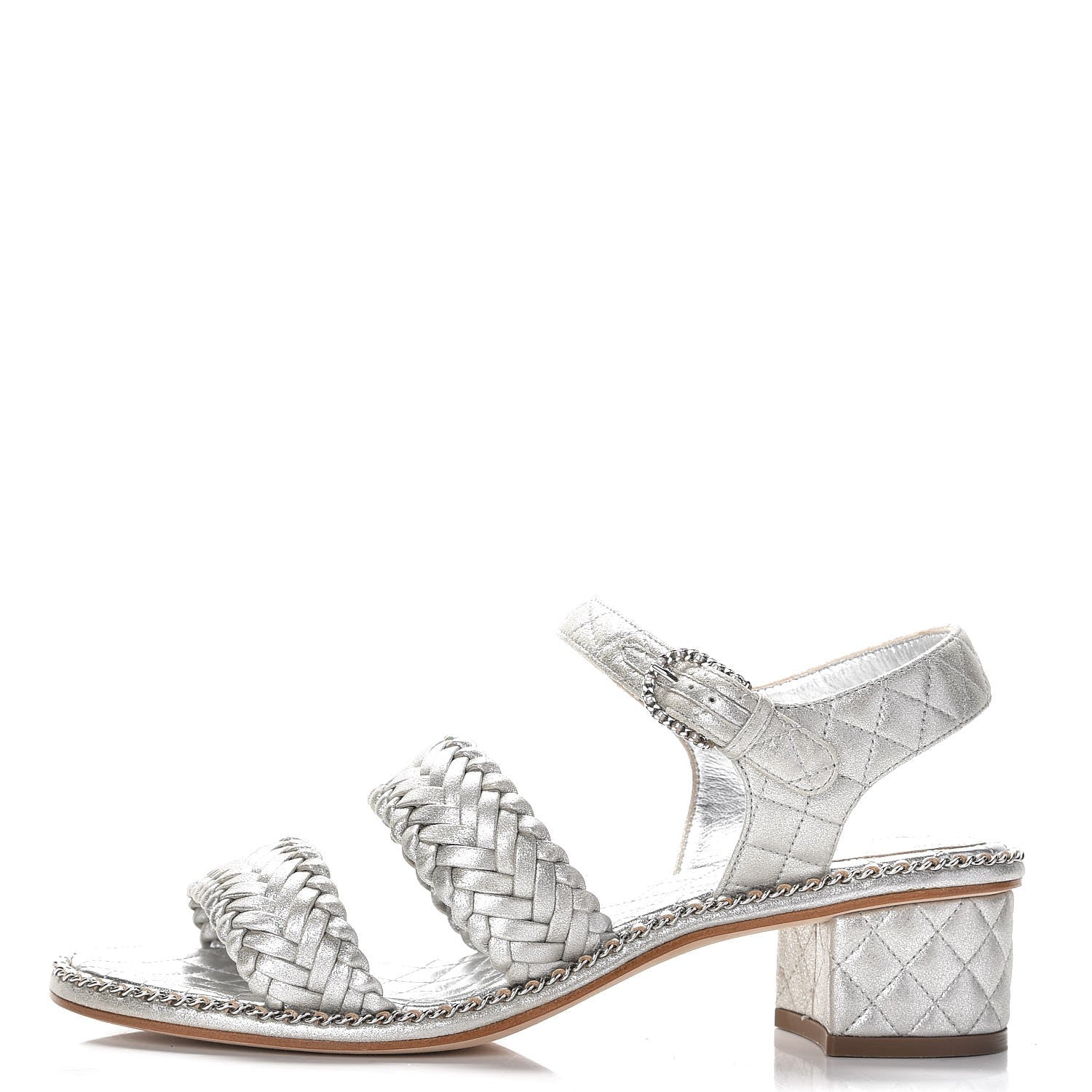 Chanel Metallic Goatskin Quilted Chain Sandals 39 Silver 1 of 8
