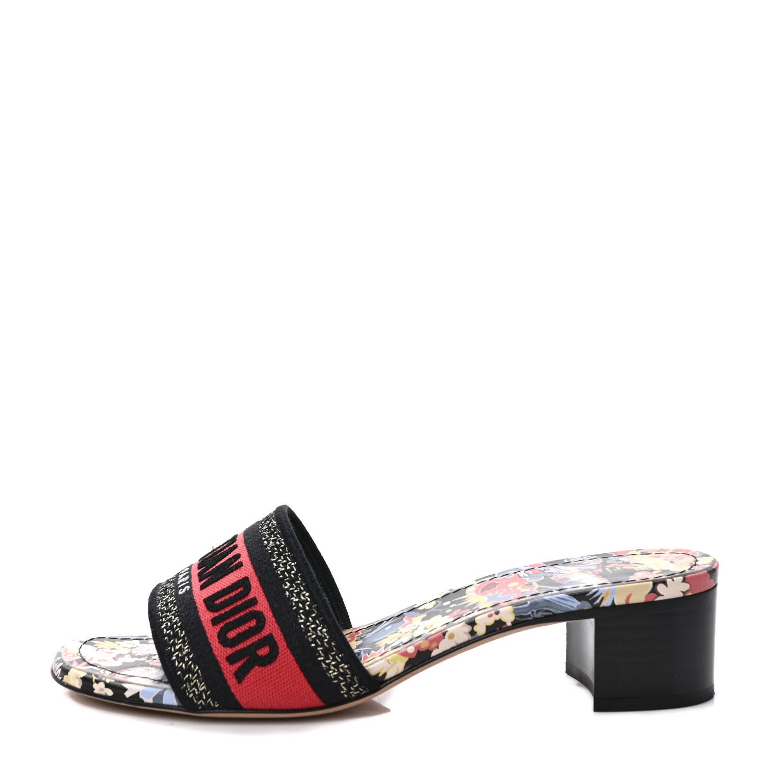 Christian Dior Canvas Toile de Jouy Pop Embroidered Dway 40mm Slide Sandals 37.5 Black Multicolor 1 of 8