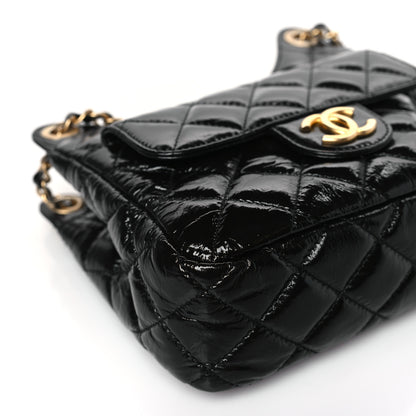 Chanel Shiny Crumpled Calfskin Quilted Small Wavy CC Hobo Black 8 of 10