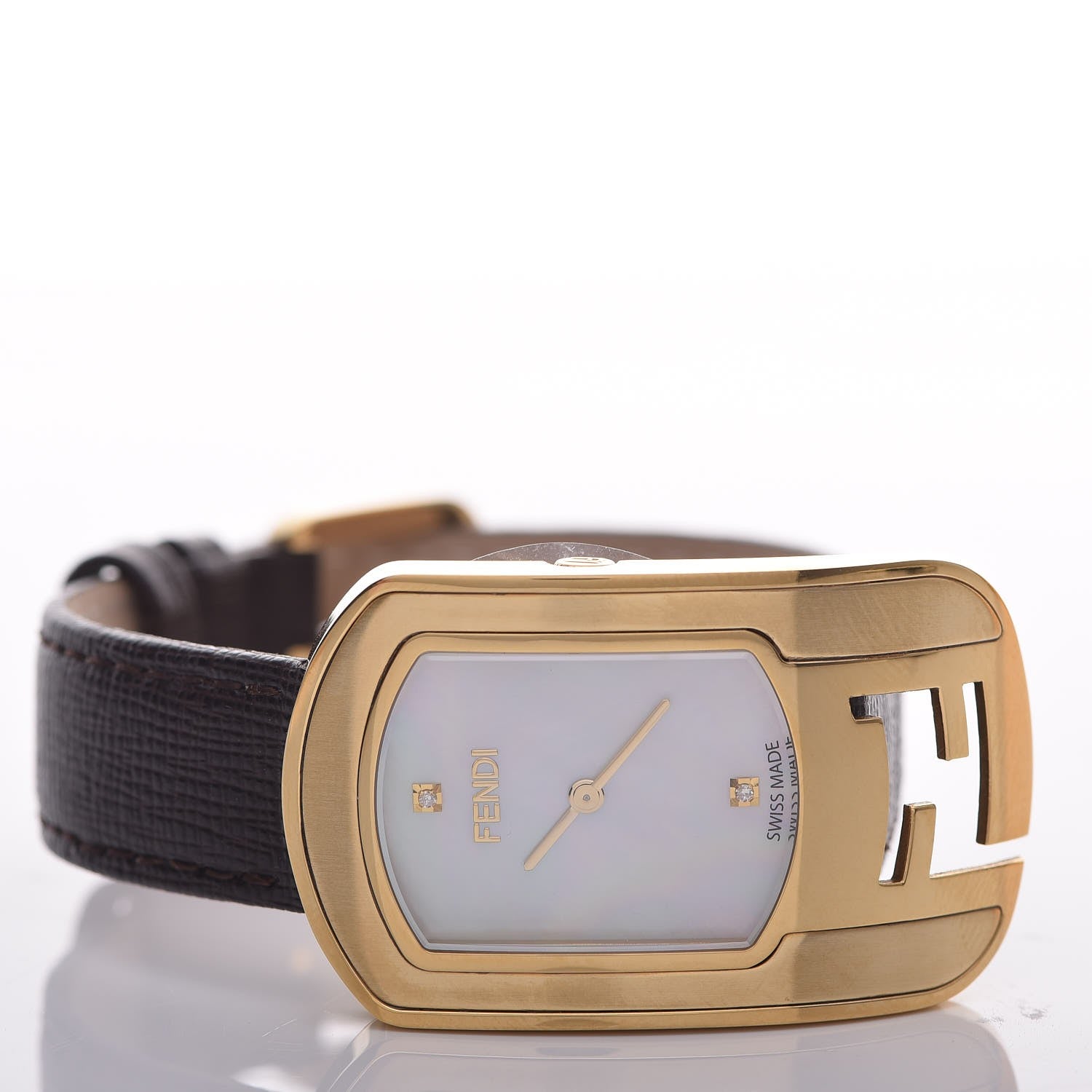 Fendi Stainless Steel Calfskin Diamond Mother of Pearl 29mm Chameleon Quartz Watch Brown 3 of 8