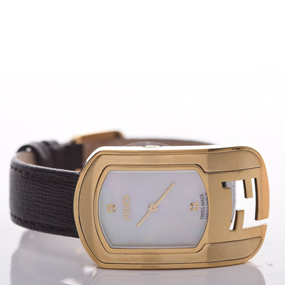Fendi Stainless Steel Calfskin Diamond Mother of Pearl 29mm Chameleon Quartz Watch Brown 3 of 8