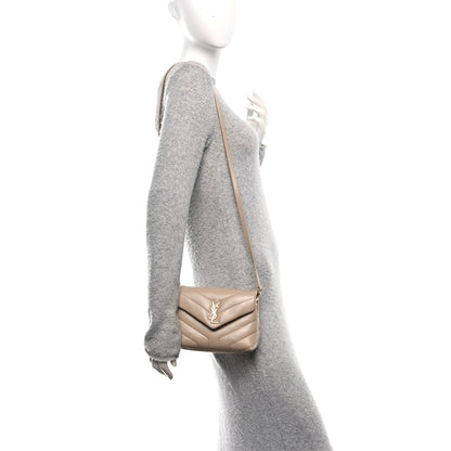 Saint Laurent Calfskin Y Quilted Monogram Toy Loulou Crossbody Bag Dark Beige 2 of 11