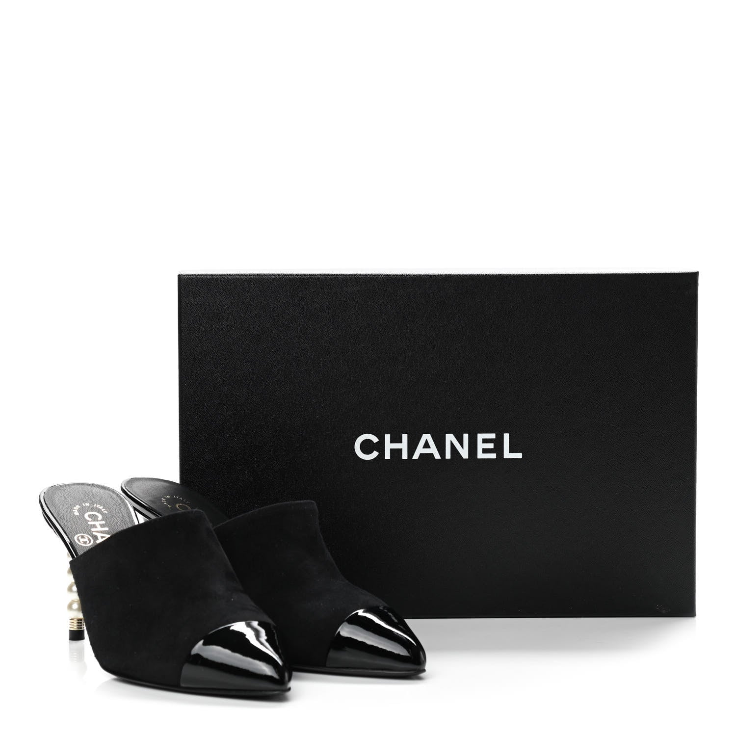 Chanel Suede Patent Calfskin Cap Toe Pearl Mule 36 Black 9 of 9