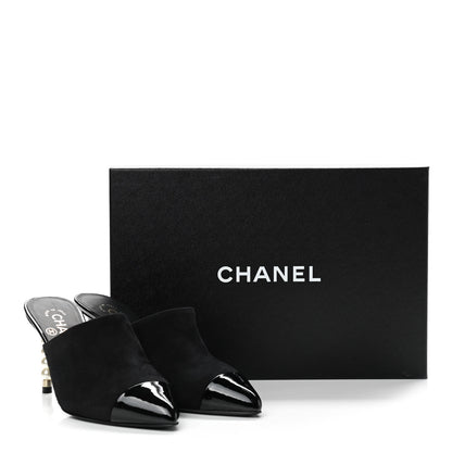 Chanel Suede Patent Calfskin Cap Toe Pearl Mule 36 Black 9 of 9