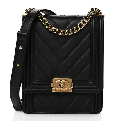 Chanel Calfskin Chrevron Quilted North South Boy Flap Black 1 of 10