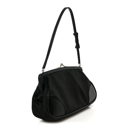 Prada Tessuto Nylon Saffiano Kisslock Shoulder Bag Black 3 of 10