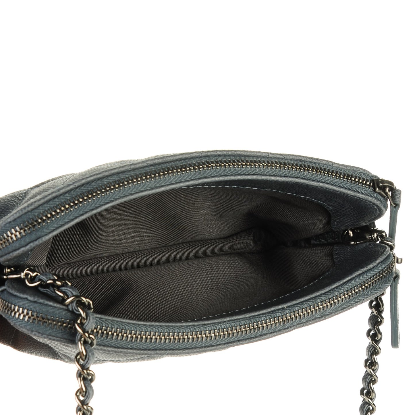 Caviar Quilted Small Clutch With Chain Grey
