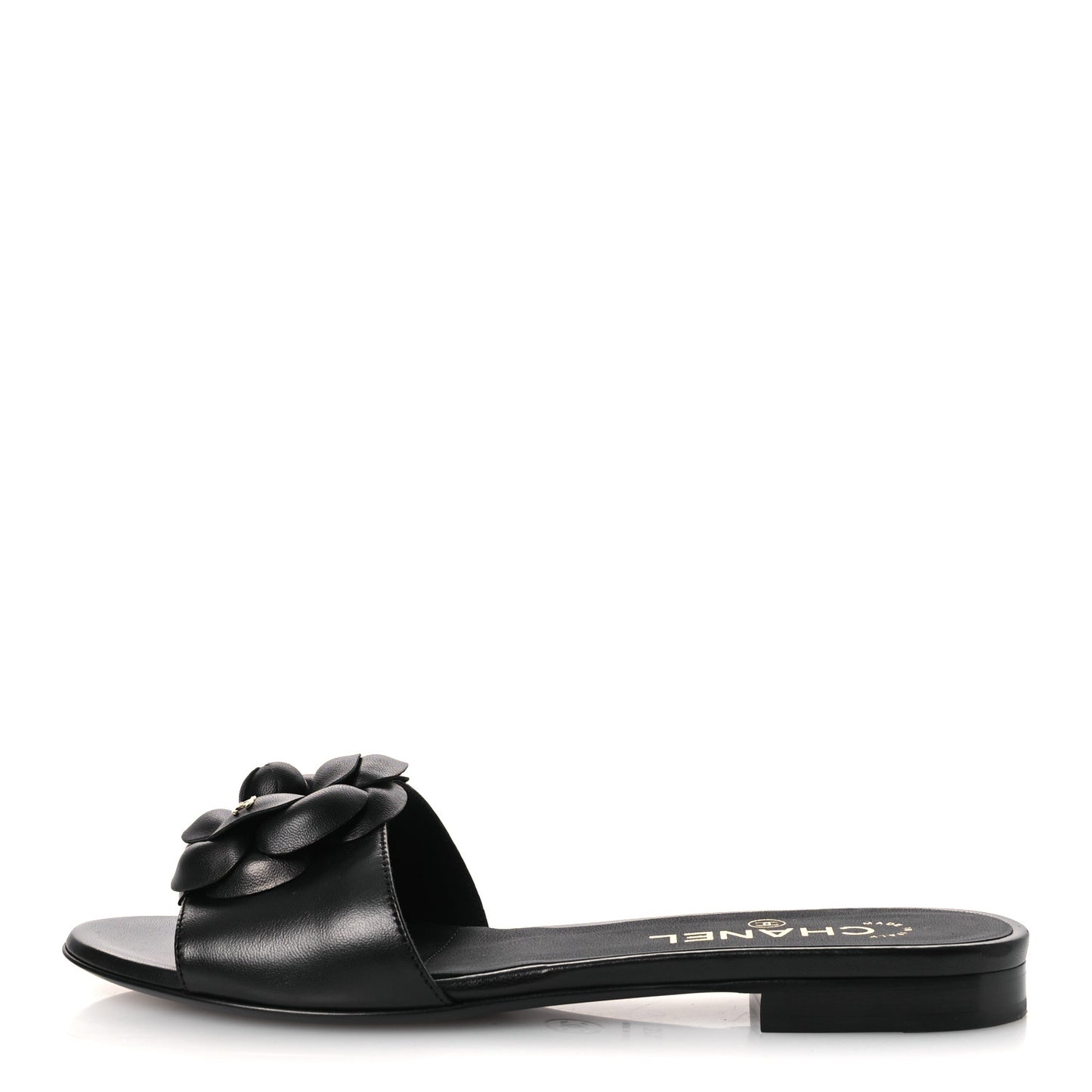 Lambskin Camellia Sandal Mules 37.5 Black