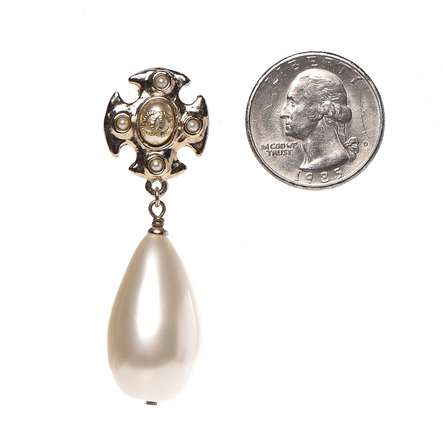 Pearl Drop CC Clip On Earrings Gold